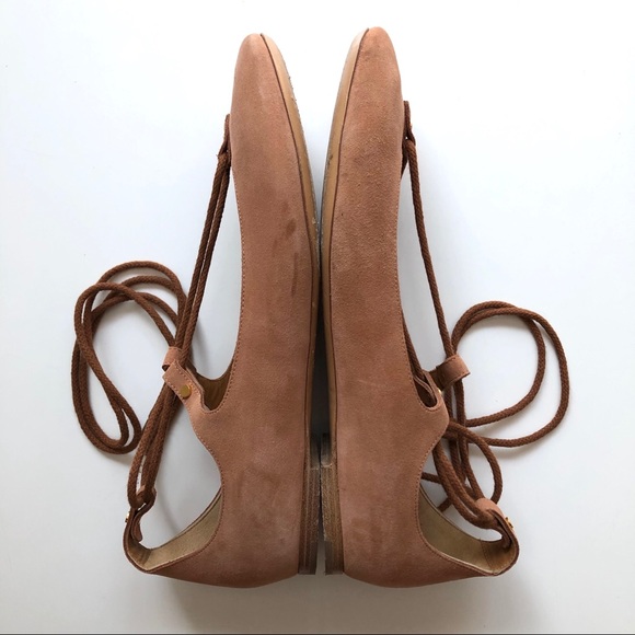 Chloé Brown Leather Suede Ankle Wrap Tie Up Flats - Picture 6 of 8